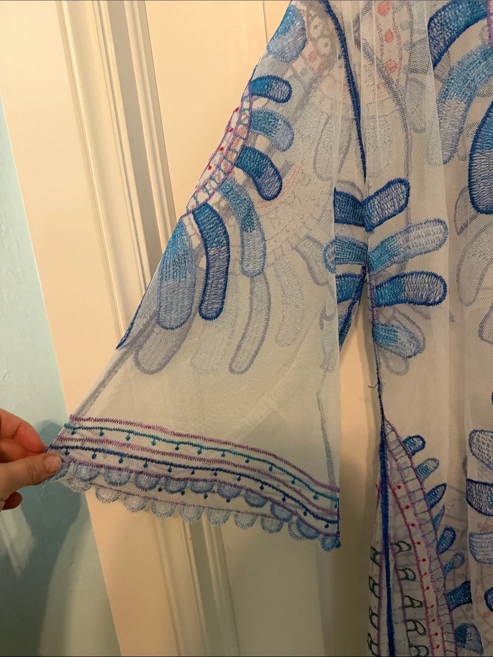 Rachel Zoe Blue Embroidered Sheer Dress Cover-Up - Picture 7 of 9